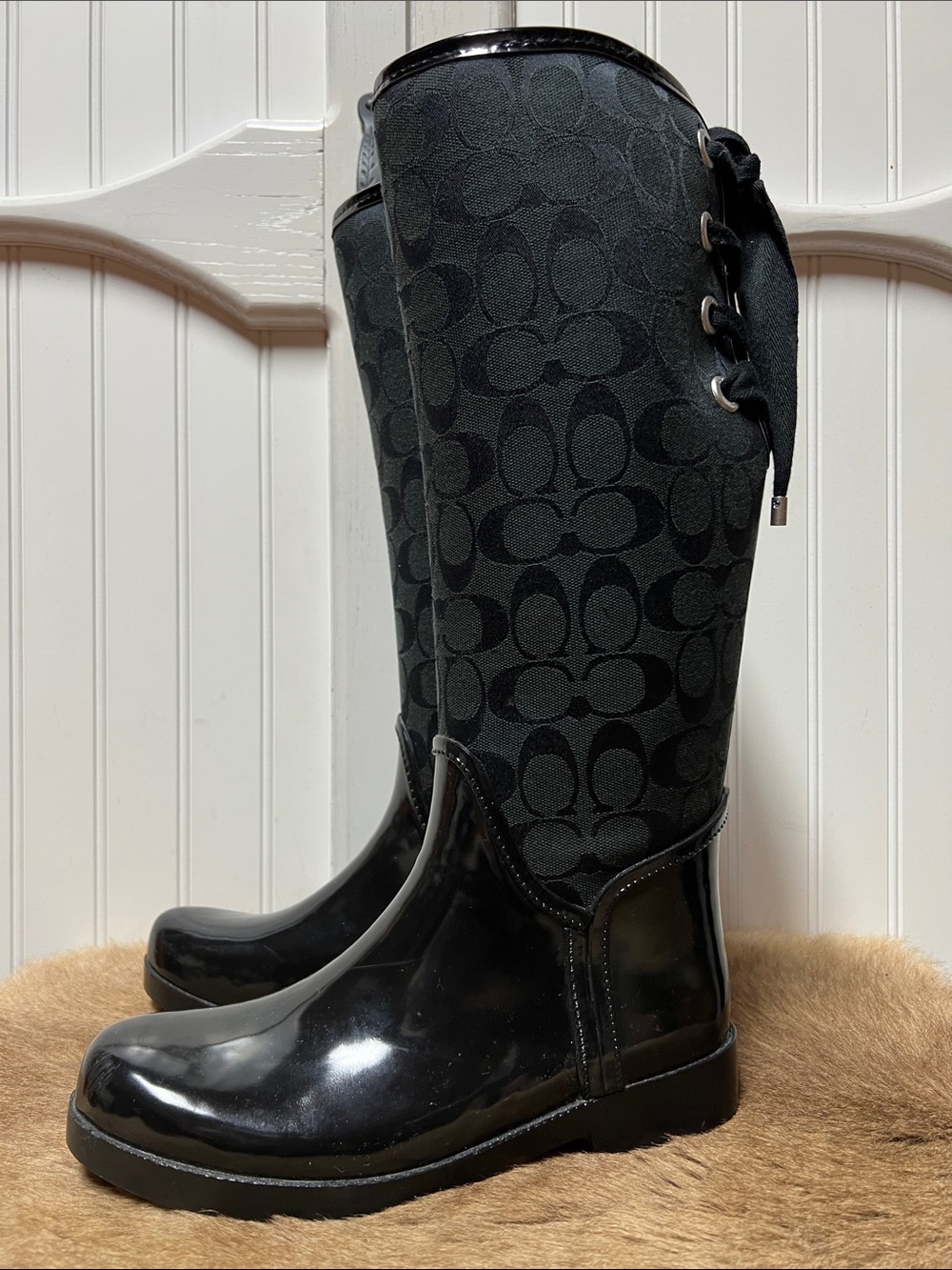 Coach Monogram Tristee Rain Boots 7 NWOT